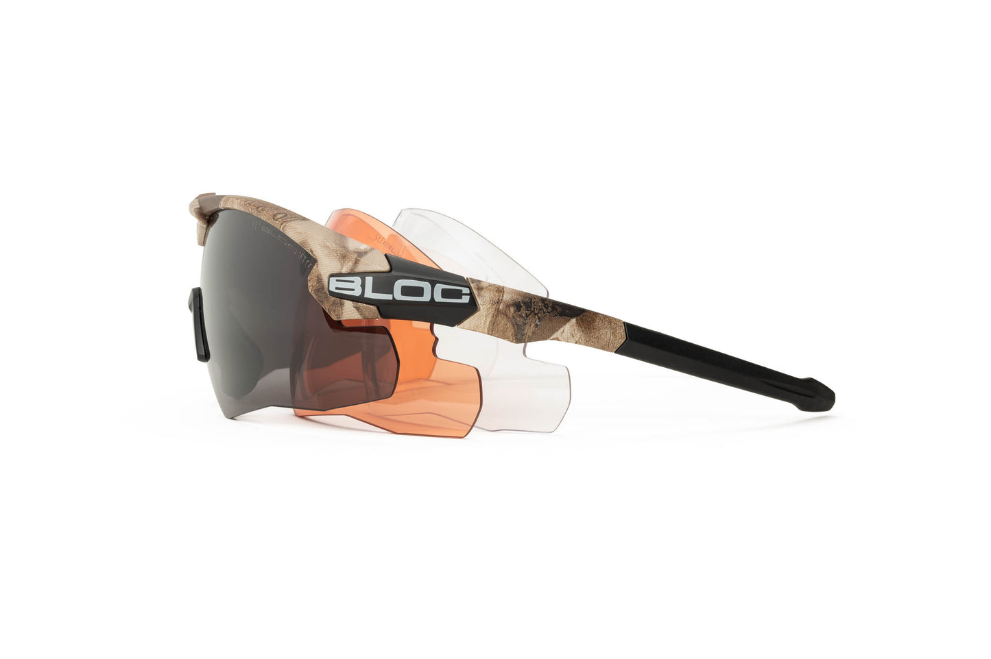 Bloc Lynx Camo ballistic glasses with three anti-fog interchangeable lenses