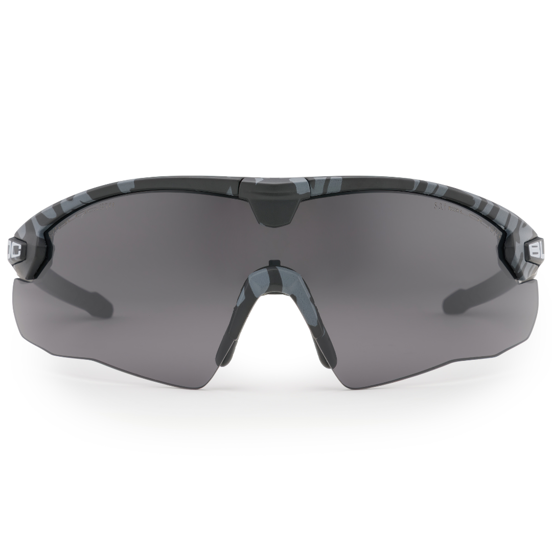 Bloc Lynx Black Camo ballistic glasses with smoke anti-fog lens.