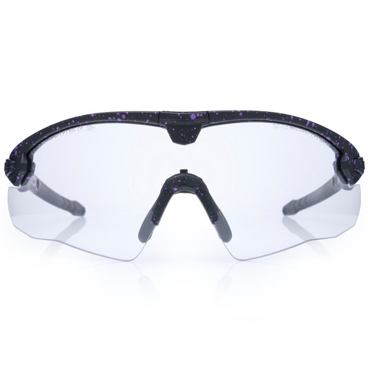 Galactic Purple ballistic glasses with anti-fog clear lens, EN166, ANSI Z87 and STANAG 2920