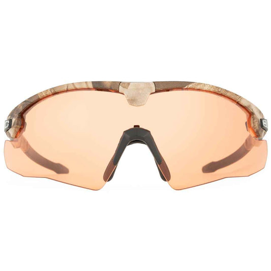 Bloc Lynx Camo ballistic glasses with orange anti-fog lens.