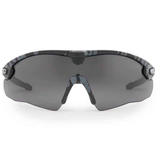 Bloc Lynx Black Camo ballistic glasses with smoke anti-fog lens.